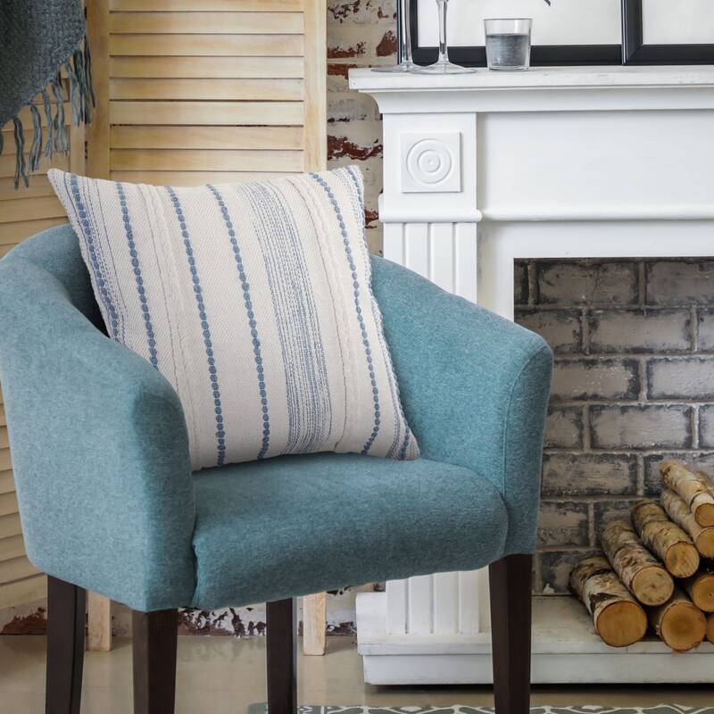 20" White and Light Blue Striped Square Throw Pillow