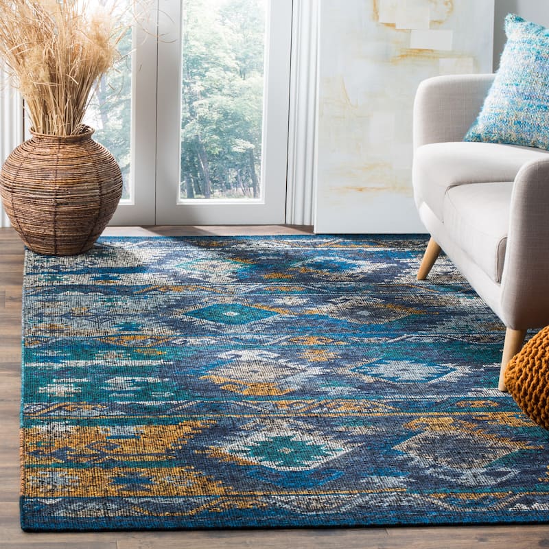 SAFAVIEH Handmade Canyon Cristieana Boho Tribal Wool Rug - 4' x 6' - Blue Gold/Multi