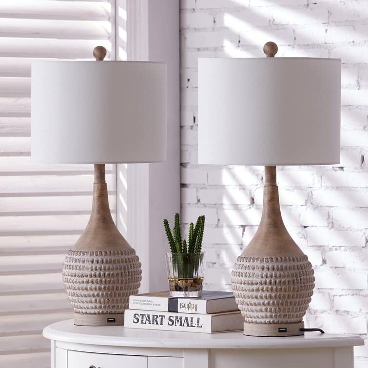 Maxax 24.75" Brown Table Lamp Set with USB (Set of 2)
