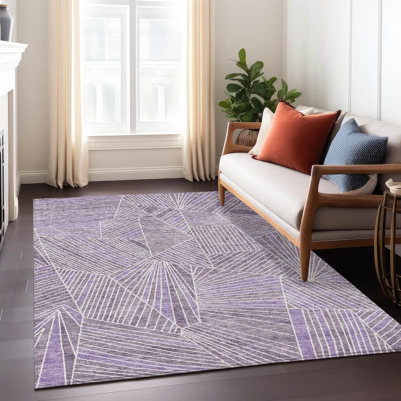 Machine Washable Indoor/ Outdoor Chantille Modern Mosaic Rug