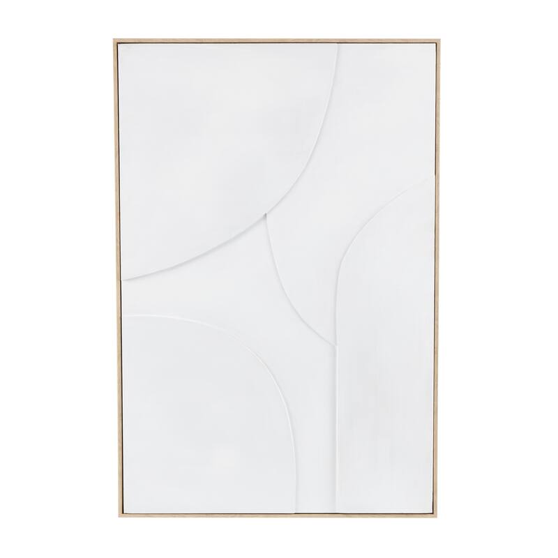 Beige or White Wooden Geometric Framed Wall Art with Abstract Circles and Brown Wooden Frame