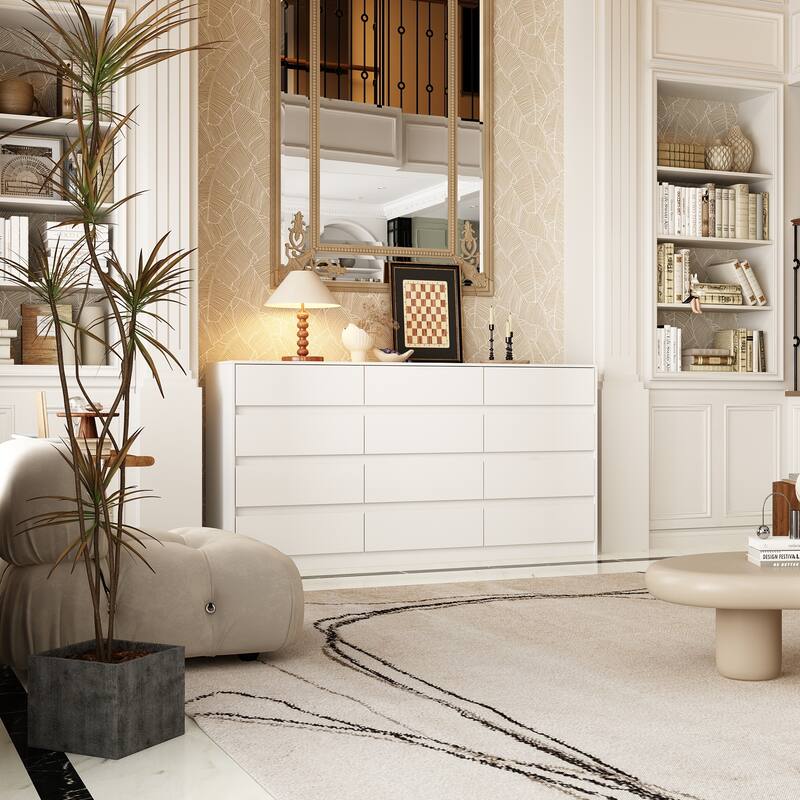 Modern 12-Drawer Bedroom Dresser - Sleek Storage Chest, White or Black