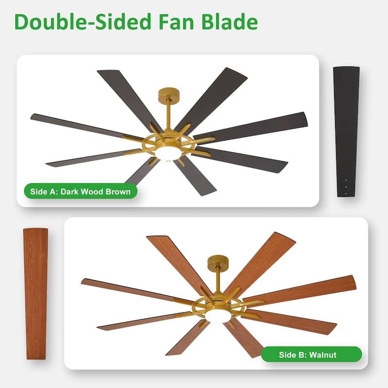 Modern 72 Inch 8 Blade Outdoor large Ceiling Fans with Lights: Dimmable Indoor Reversible 6 Speed Quiet DC Motor