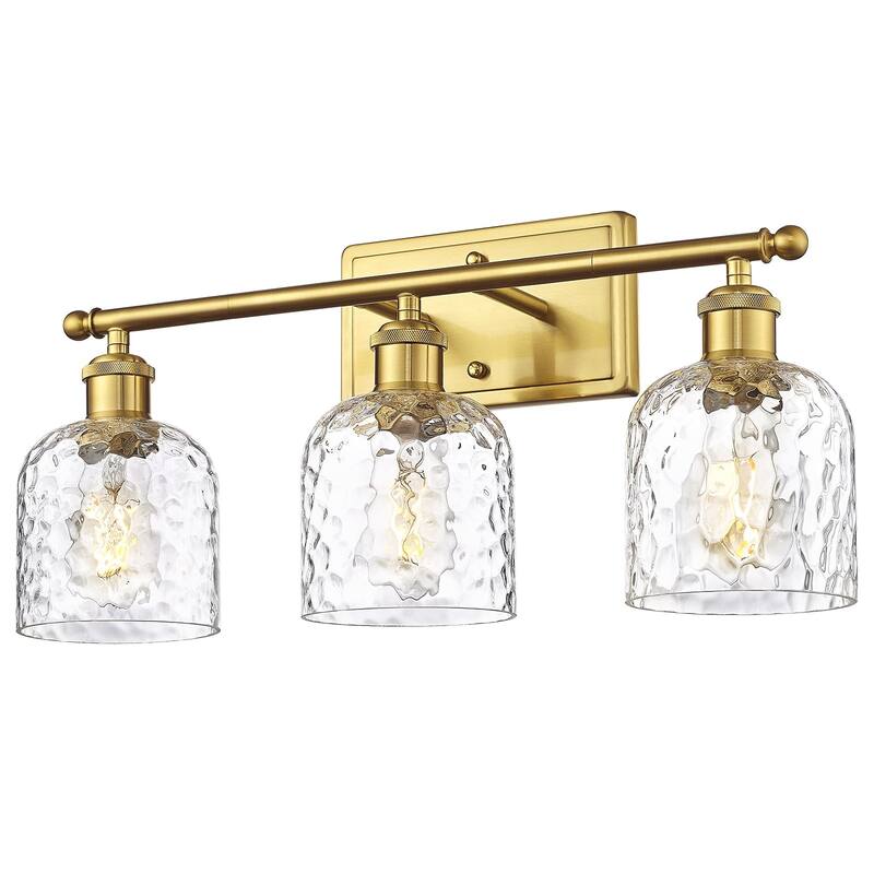 Bathroom Lighting with Clear Hammered Glass, Brushed Gold Finish - 3-Light