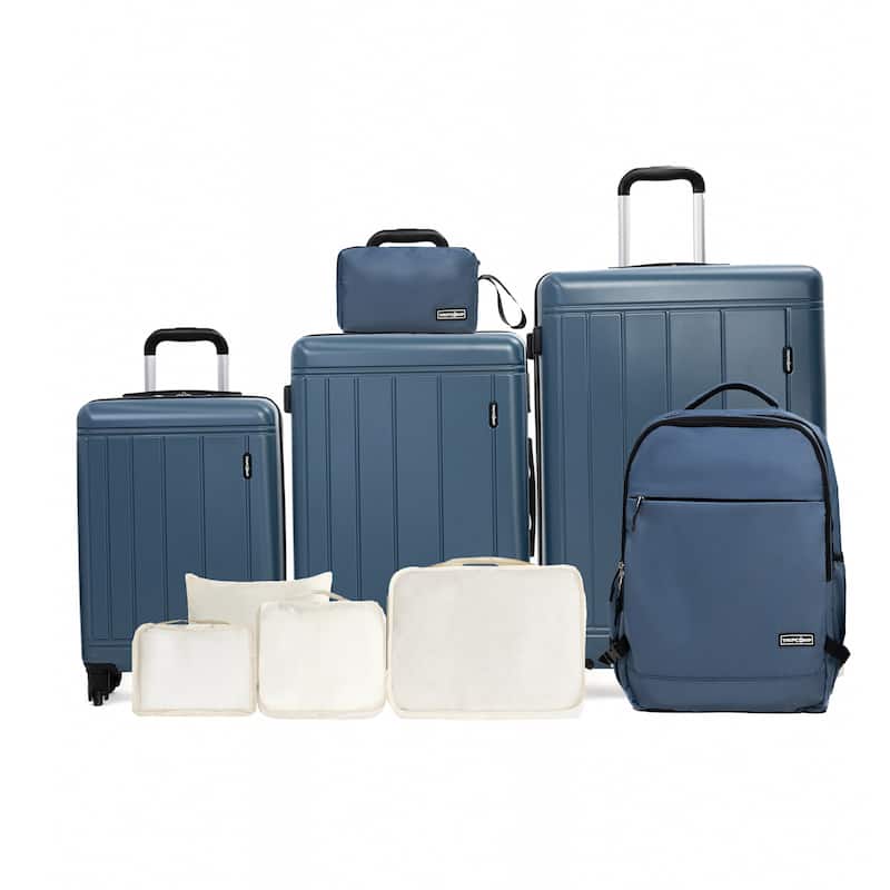 9-Piece Set ABS+PC Hardshell Carry on Luggage Set with bags - Blue