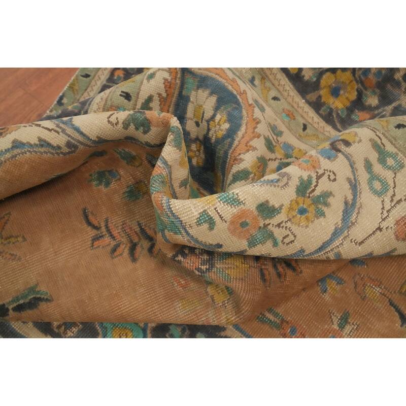 Hand Knotted Oriental 100% Wool Carpet Traditional Floral Oranges & Rust Tabriz Area Rug - 13' 0'' X 9' 9''