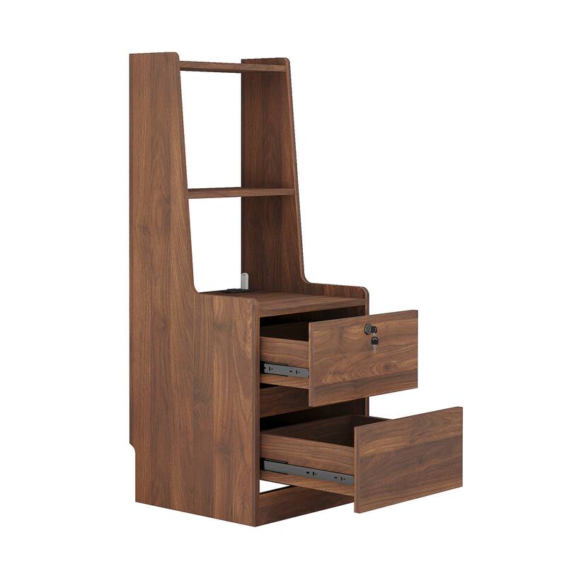 Smart Nightstand with USB Ports, AC Outlet, and Lockable Cabinet - 15.74"x15.74"x41.14", White