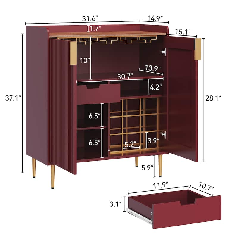 31.6'' Modern Coffee Bar Cabinet with Wine Racks and Storage Drawer