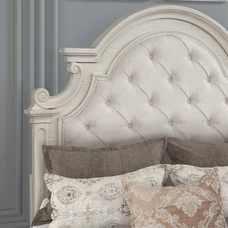 Roundhill Furniture Nelson French Traditional 4-Piece Bedroom Set, Antique White