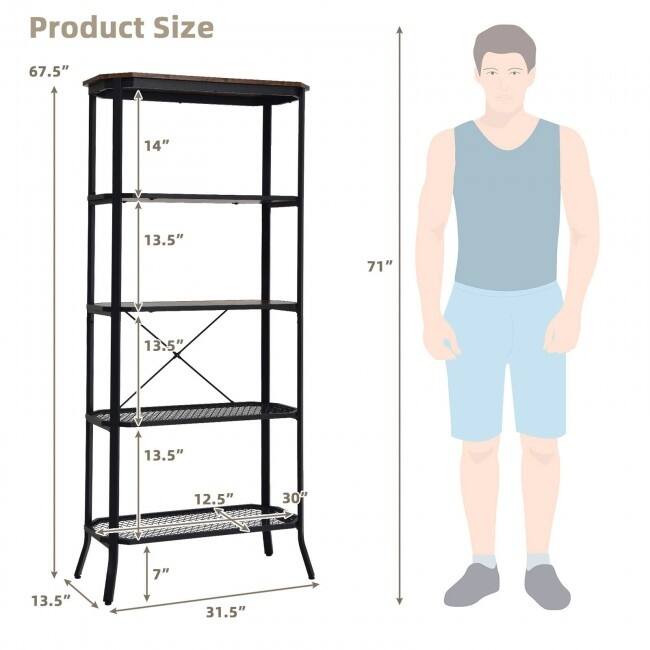 Industrial 5-Layer Bookshelf with Out-Stretched Legs-Rustic Brown - 31.5" x 13.5" x 67.5" (L x W x H)
