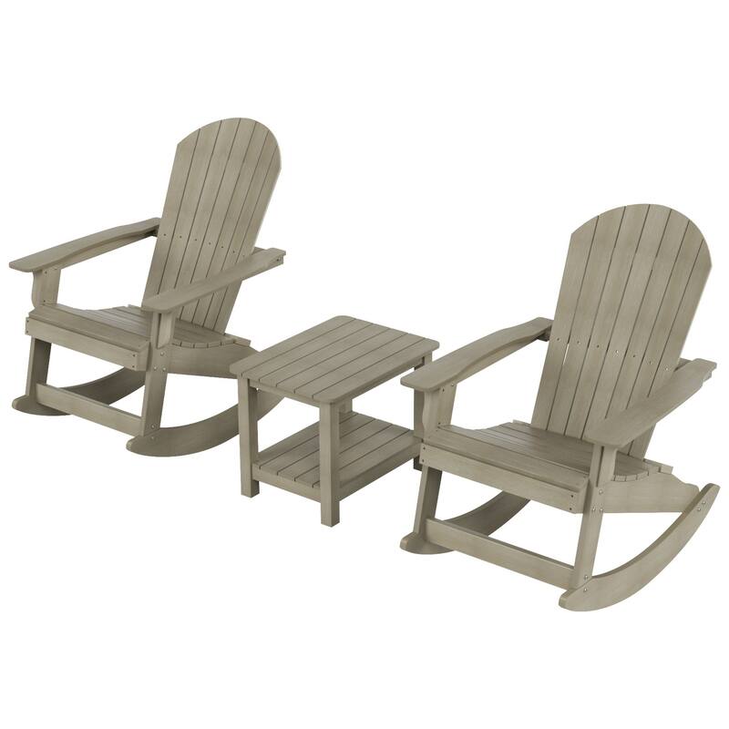 Vineyard HIPS Outdoor Eco-Friendly All Weather Seashell Rocking Adirondack Chairs with Side Table (3-Piece Set)