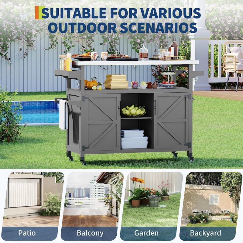 Outdoor Prep Table Grill Cart with Storage Cabinet for Patio BBQ