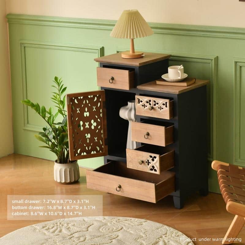 Farmhouse Accent Chest with Carved Door and 5-Drawers