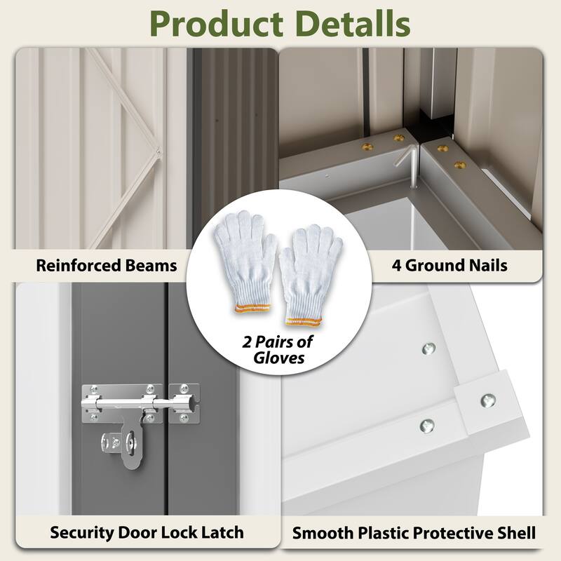 4x7 Foot Lean-To Shed, Heavy-Duty Steel Outdoor Storage for Garden Tools & Bicycles