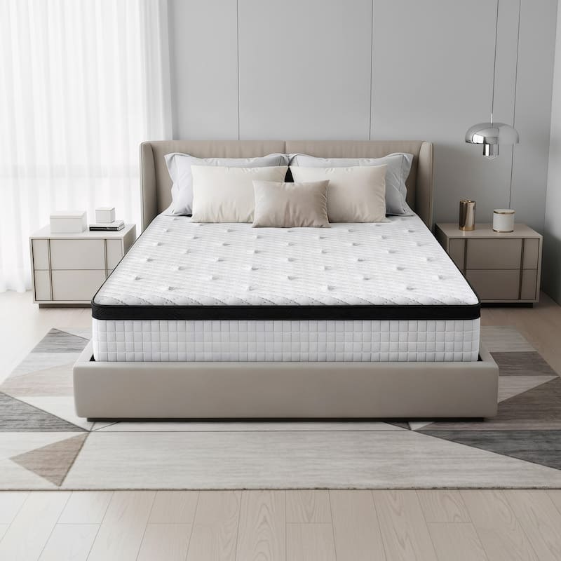 Pocassy 12" Mattress Hybrid Mattress Gel Memory Foam & Zone Pocket Coil Support