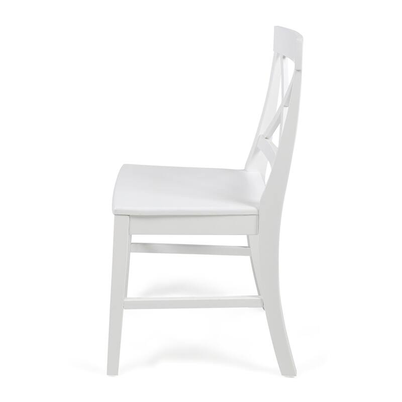 Acacia Wood Dining Chairs, White Cross Back Chairs (Set of 2)
