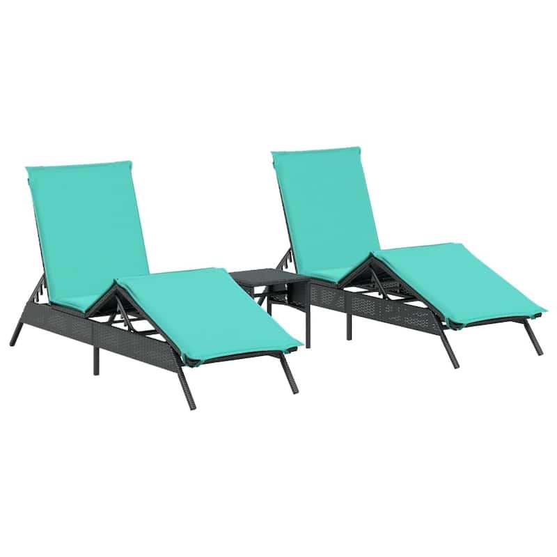 vidaXL Sun Loungers with Table Chaise Lounge 2 Pcs Poly Rattan Brown/Gray/Black - 23.2 x 78.7 x 33.5