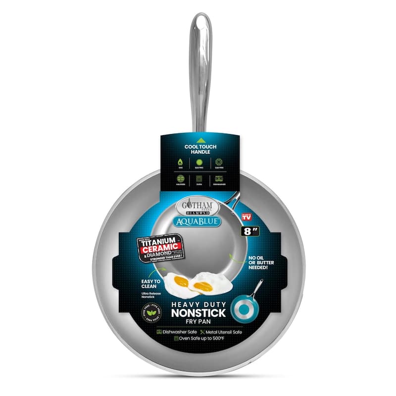 Gotham Steel Aqua Blue 8" Nonstick Fry Pan with Stay Cool Handle.