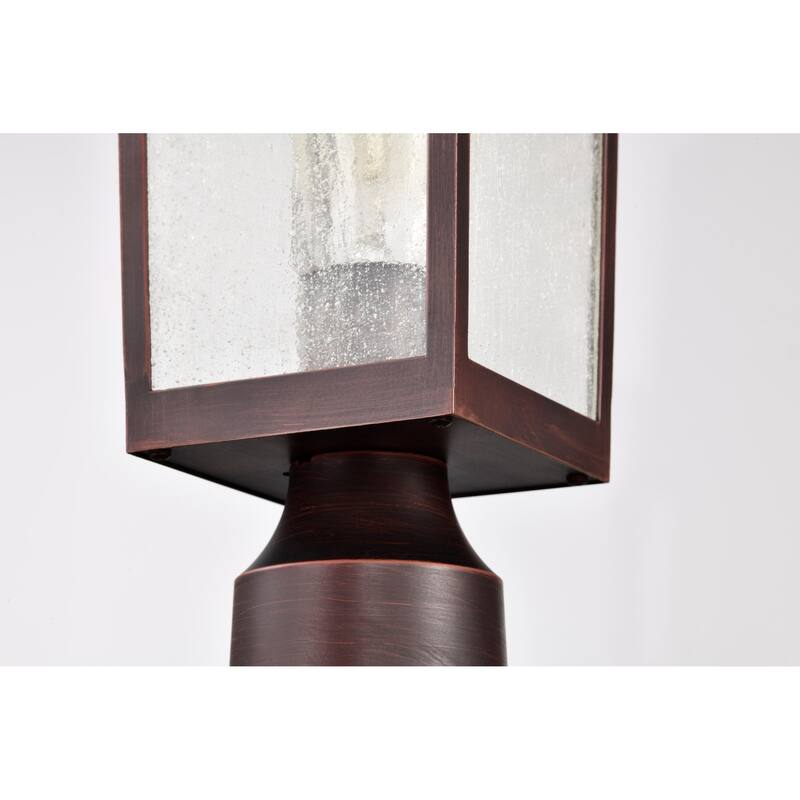 Cove Neck Outdoor Medium Post Light Pole Lantern 1 Light Rustic Bronze Clear Seeded Glass - Rustic Bronze