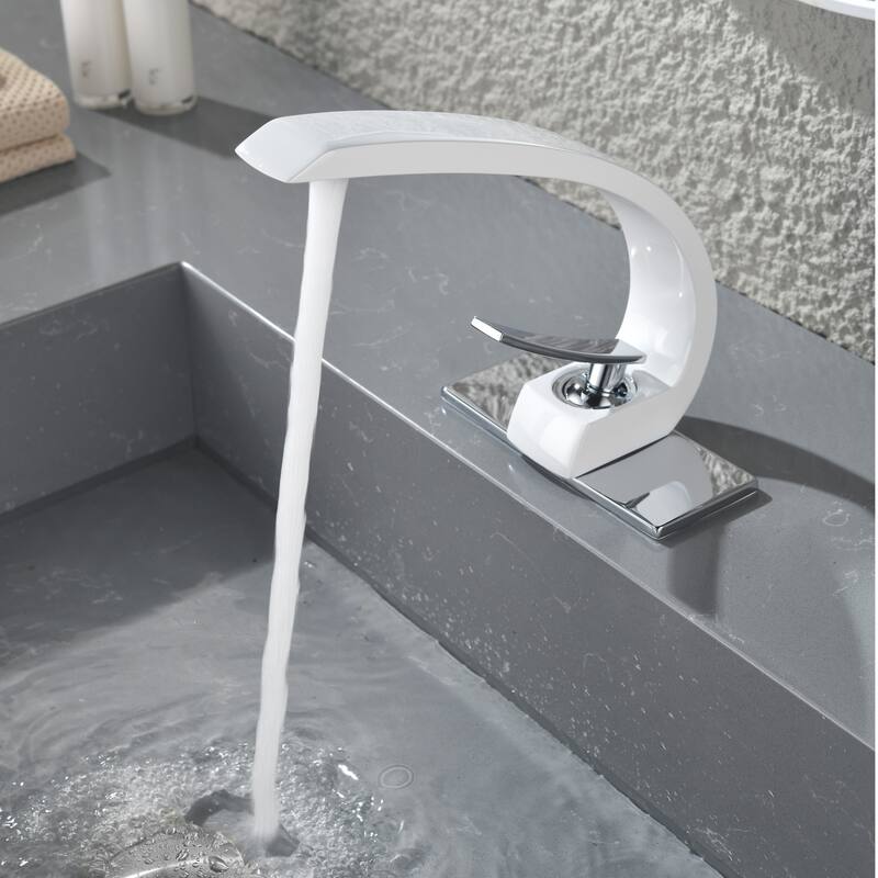 Modland C-Shaped Single Hole Bathroom Faucet, 500K Cycle CUPC Certified, 6-Inch Cover Plate, Black / Gold / Nickel / Chrome