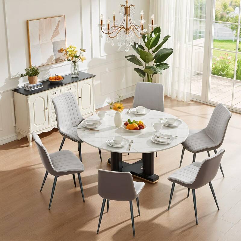 PU Leather Dining Chair with Metal Legs, Wave Pattern Upholstered Armless Chair Set of 4 for Kitchen, Restaurant, Living