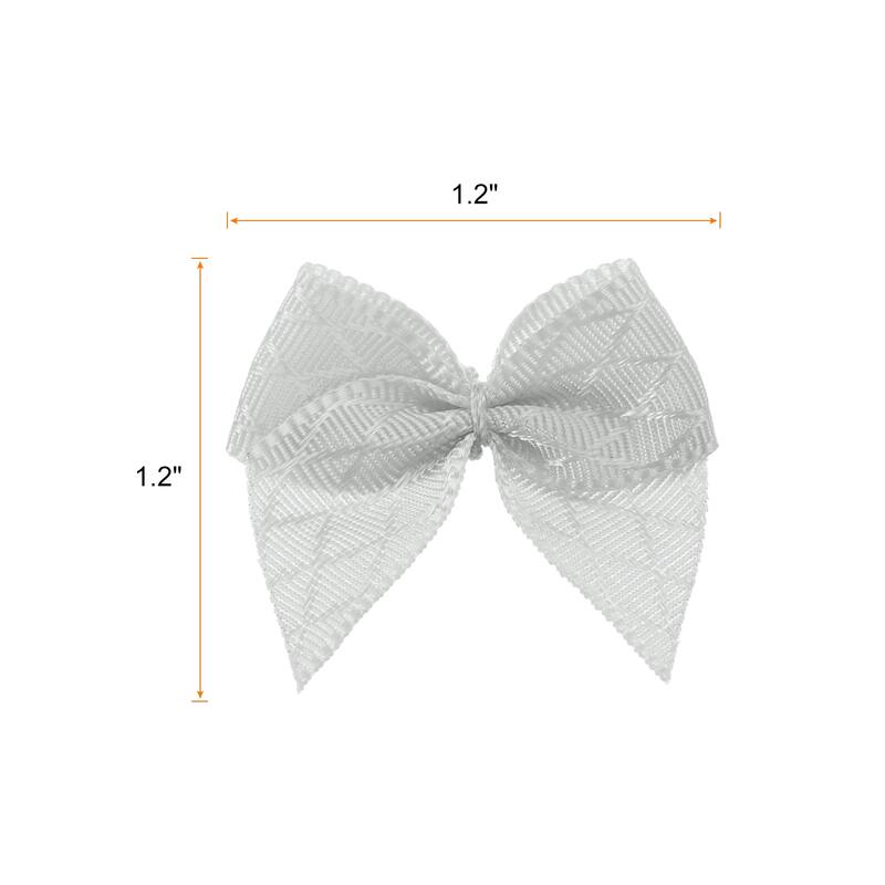 50Pcs Mini Ribbon Bow 1.2" Mini Fabric Satin Craft DIY - Silver