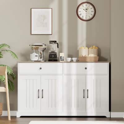 Storage Cabinet, 56" Large Sideboard Buffet Cabinet with Drawers, Modern Farmhouse Coffee Bar Station