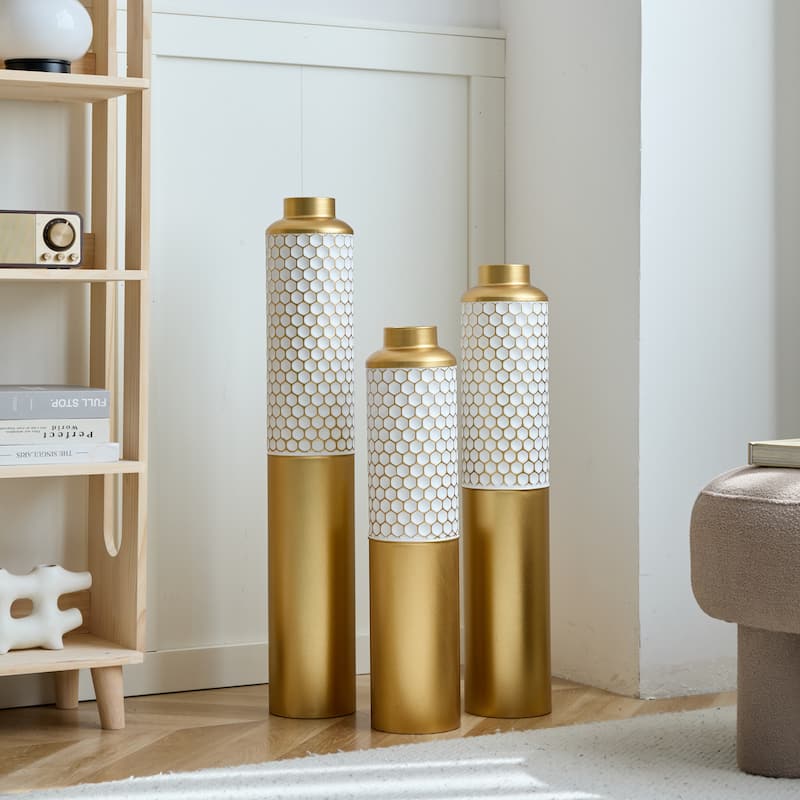 Floor Metal Vase Modern Style Droplet Shaped White Metal Vase 3-Piece Set Gorgeous Home Decoration Large Glazed Metal Vase