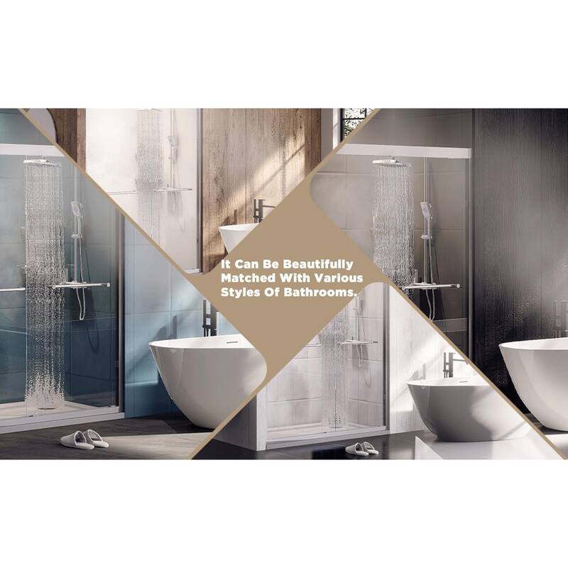 Aluminum Frame Double Sliding Shower Door, 1/4" Tempered Glass with Explosion-Proof Film & Stainless Steel Handle
