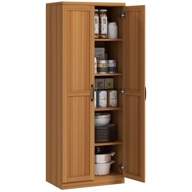HOMCOM 63" 2-Door Kitchen Pantry, Freestanding Storage Cabinet with 5-tier Shelving and 2 Adjustable Shelves for Dining Room