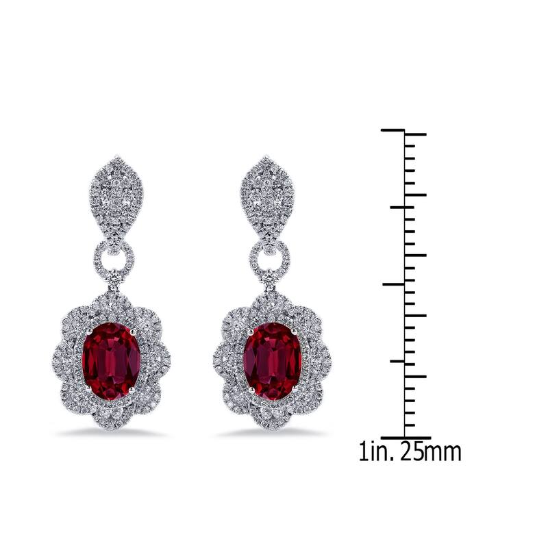Auriya 5 3/4ct Fancy Oval-cut Red Ruby Halo Diamond Drop Earrings 2 3/4ctw 18k Gold