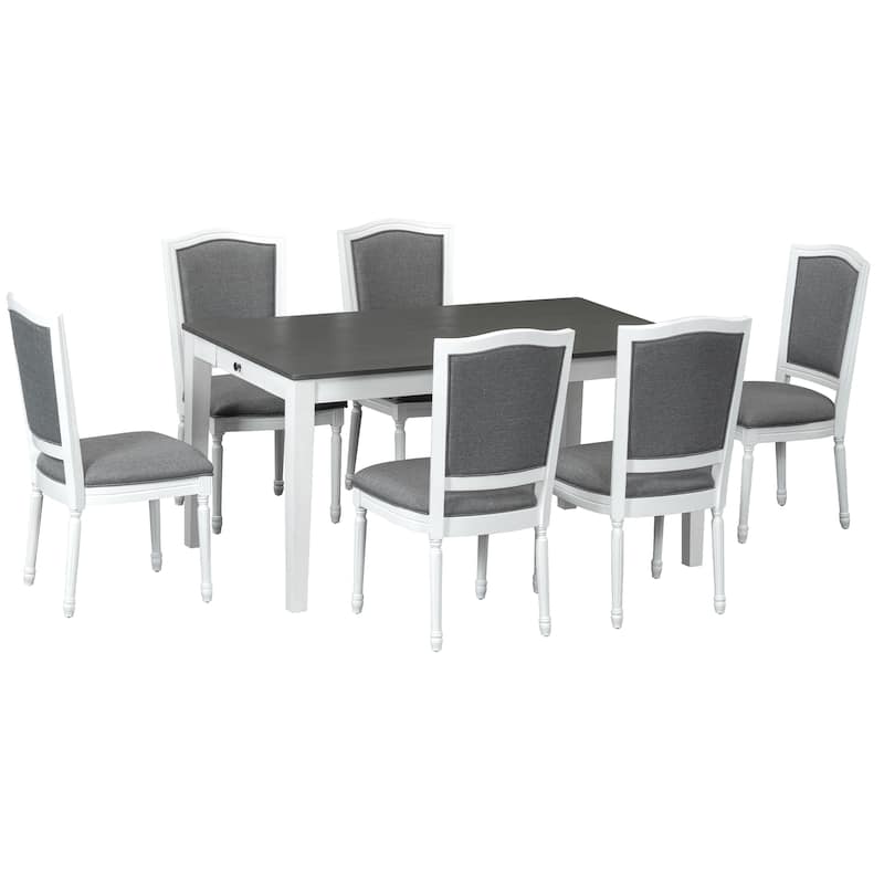 7-Piece 78.1inch Rustic Extendable Dining Table Set with 18inch Removable Leaf