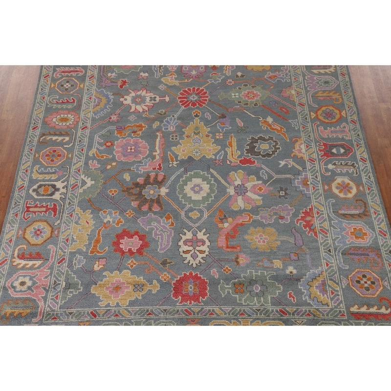 All-Over Floral Oushak Area Rug Handmade Wool Carpet - 8'1" x 10'2"