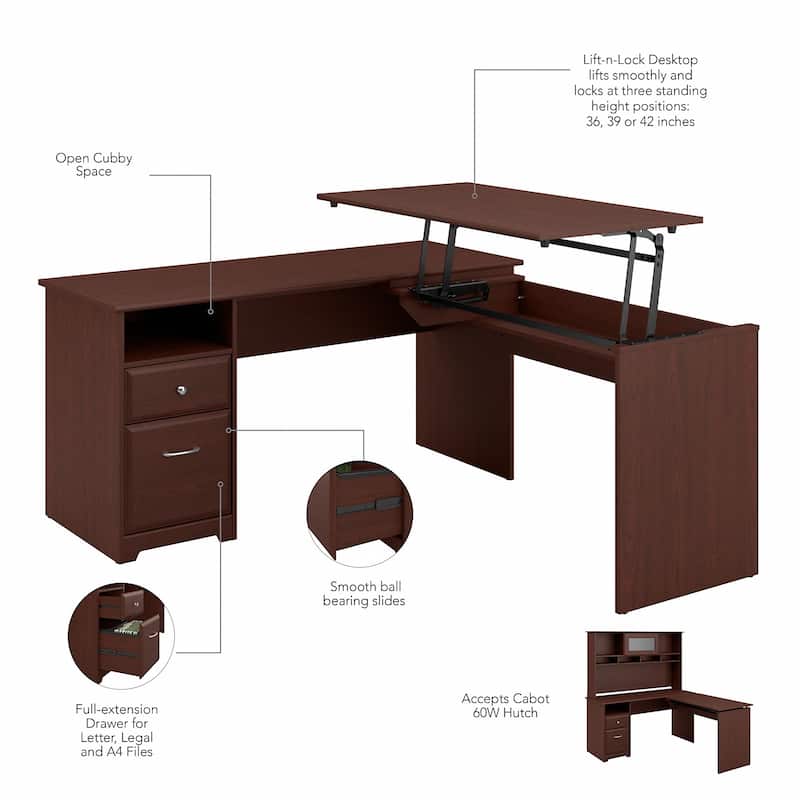 60W 3-position L-shaped Sit to Stand Desk by Bush Furniture