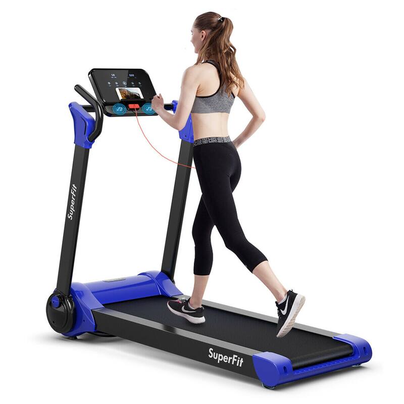 SuperFit 2.25HP Folding Electric Motorized Treadmill w/ Speaker - 55.9" x 30.5" x 49.5" - Blue