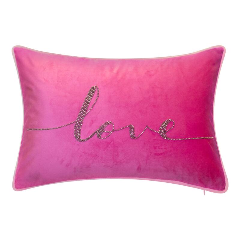 Edie At Home Celebrations Beaded 'Love' Decorative Pillow 12x18 - Pink