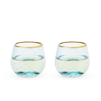 Aqua Bubble Stemless Wine Glass Set by Twine - Blue - 3.75" x 4"