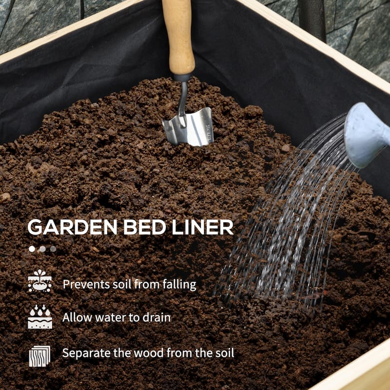 Outsunny Wooden Raised Garden Bed with Bed Liner and Drain Holes, Large Elevated Planter Box with Legs