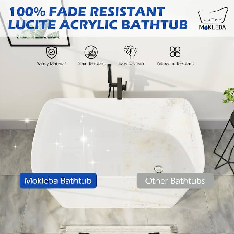 Mokleba 47" Matte Black Acrylic Freestanding-Soaking Bathtub With Seat
