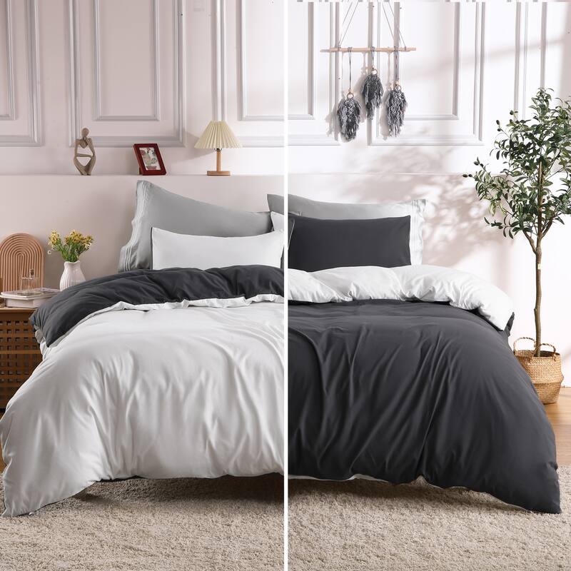 3 Piece Reversible Double Brushed Microfiber Duvet Cover Set