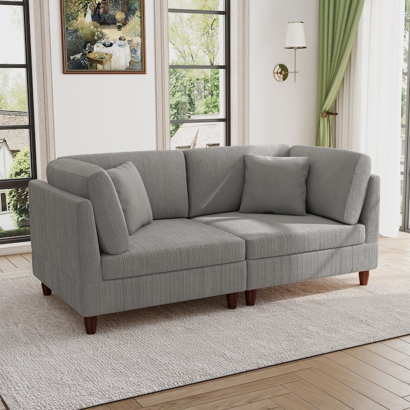 Modern Oversized Modular Corduroy Sectional Sofa Set - Light Grey 2 Armchair