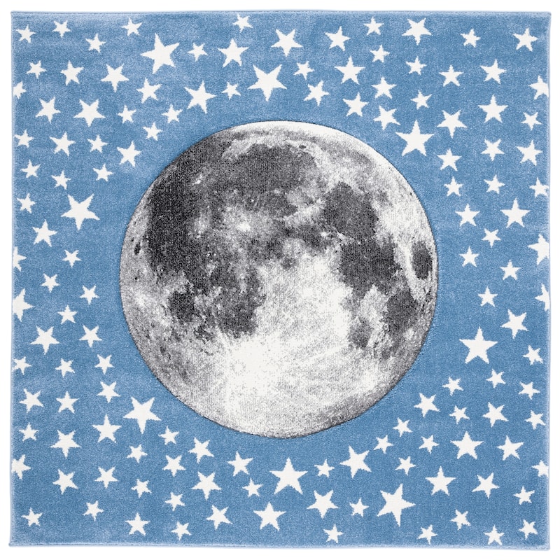 SAFAVIEH Carousel Kids Aine Moon Rug - 3' Square - Light Blue/Grey - Square