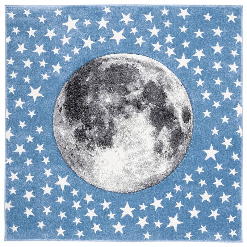 SAFAVIEH Carousel Kids Atsumi Moon Rug - 3' Square - Light Blue/Grey
