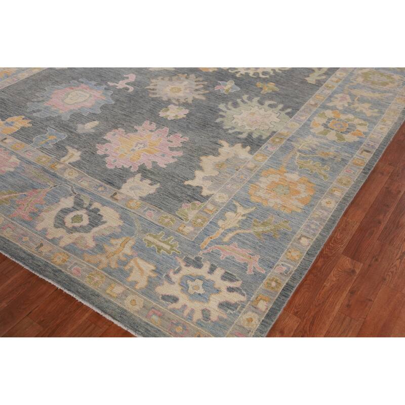 Hand Knotted Oriental 100% Wool Carpet Transitional All-Over Greys & Charcoal Oushak Area Rug - 10' 0'' X 8' 0''