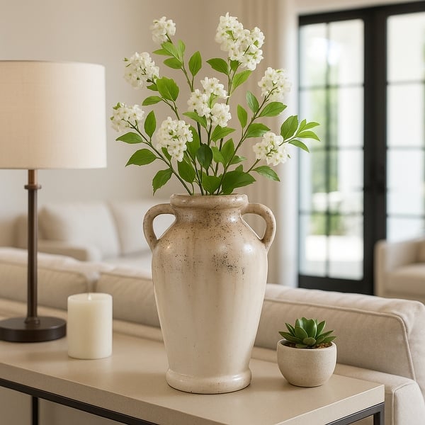 12.0" Modern Terracotta Tall Vase with Speckled Finish - Ivory & Brown