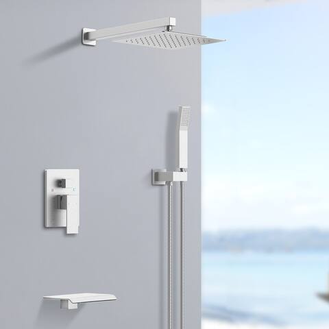Rain Shower System Brushed Nickel Tub Shower Faucet Set 10 Inch Square Rainfall Shower Head