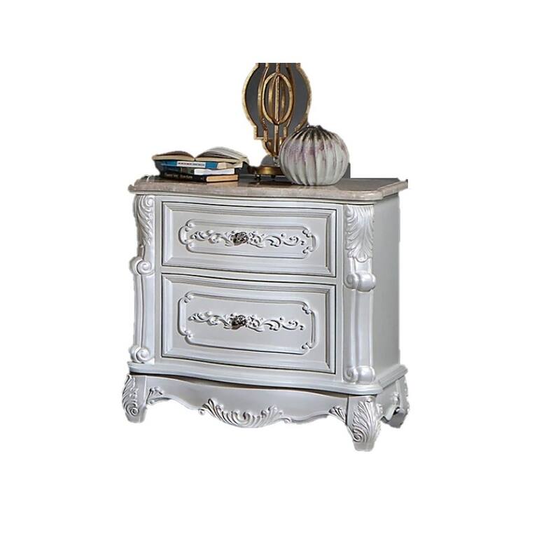 White Traditional 1pc Nightstand Only Solid wood 2-Drawers Round Bedside Table Top on Night Stand Bedroom Furniture