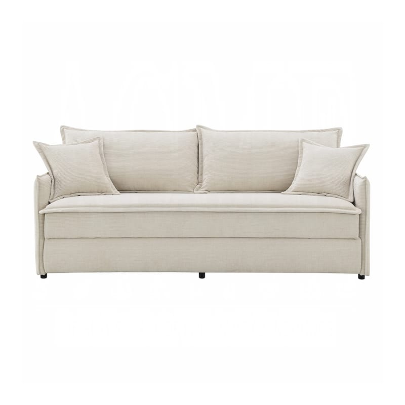 Chenille Upholstered Sofa with Pull-Out Sleeper Design in Beige - Beige