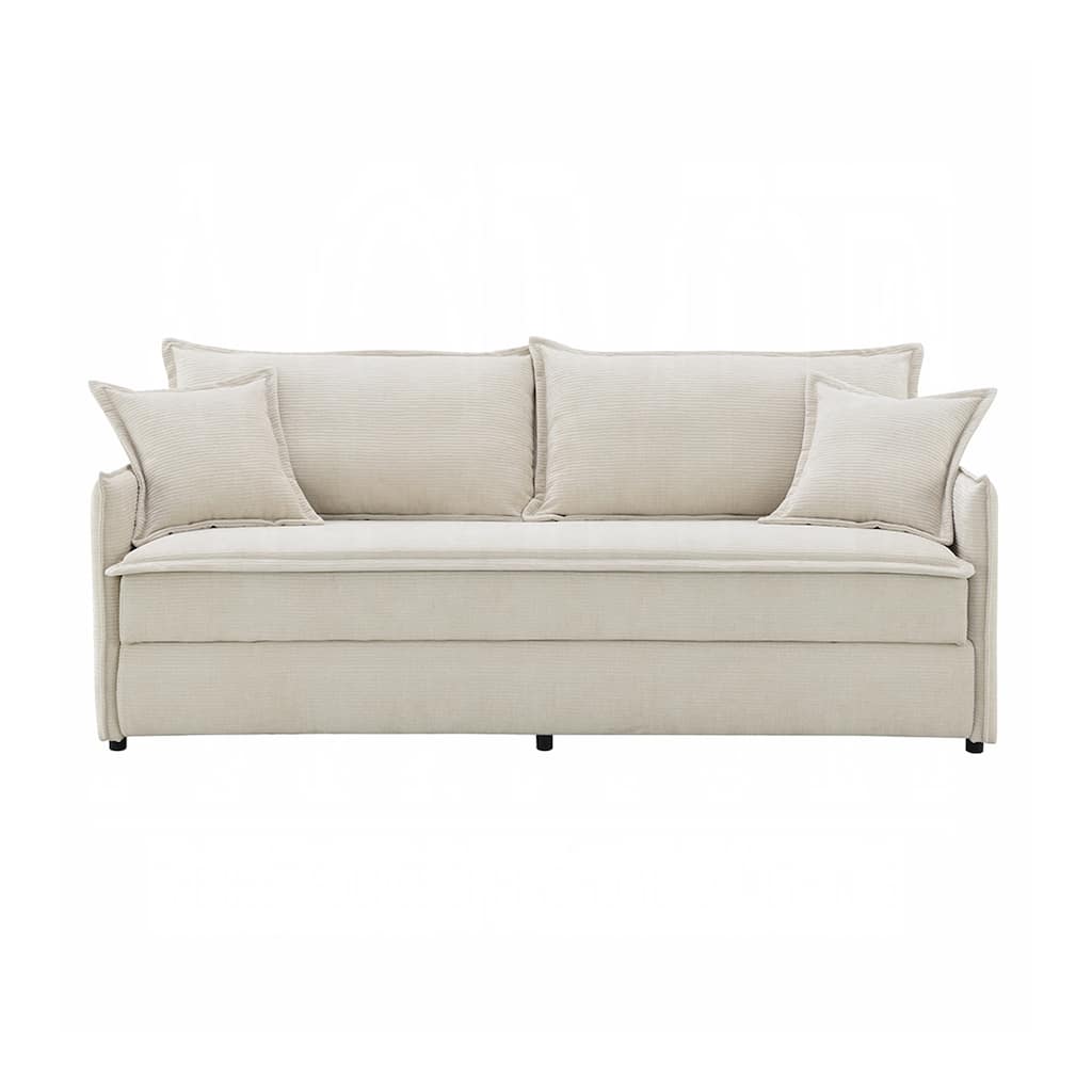 Chenille Upholstered Sofa with Pull-Out Sleeper Design in Beige
