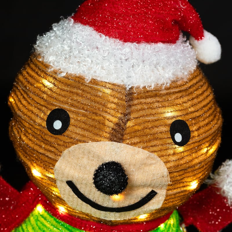 Pre-Lit LED Pop-up Bear in Santa Hat Outdoor Christmas Decoration - 27" - Brown